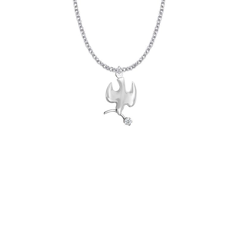 Dove Necklace w/Olive Branch and Cubic Zirconia Stone