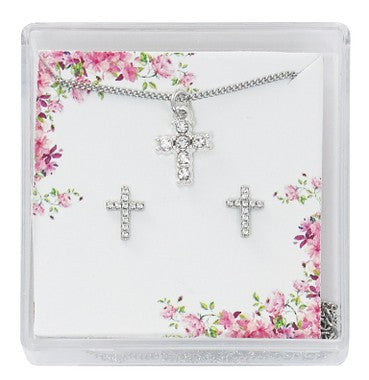 Crystal Cross Earrings & Pendant