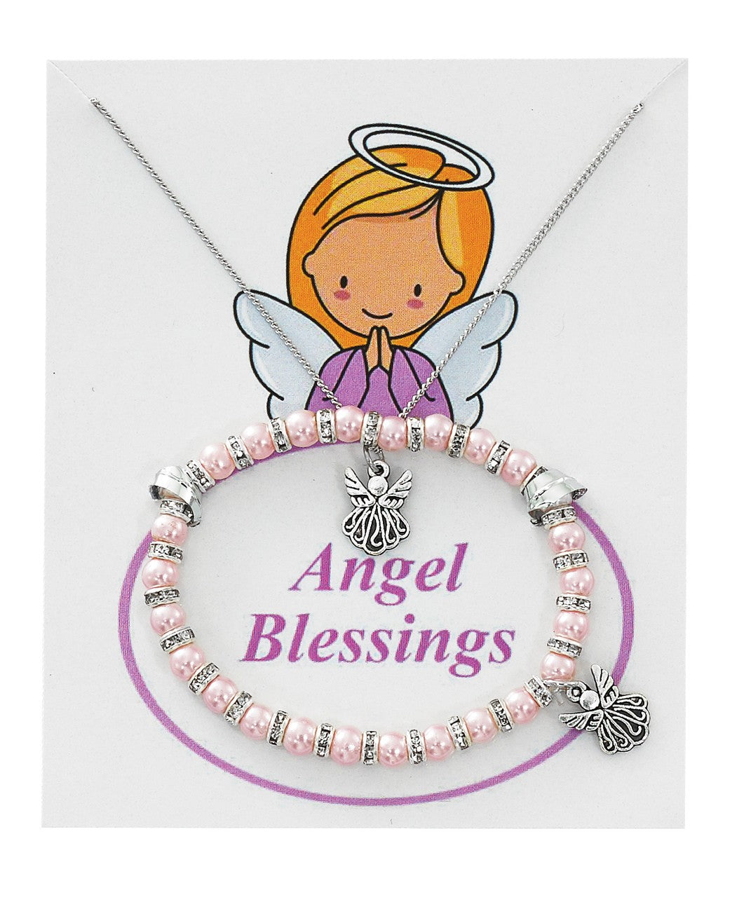 Pink Pearl Bracelet & Angel Pendant