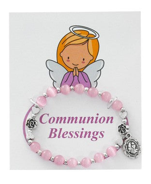 Pink Cat's Eye Communion Bracelet