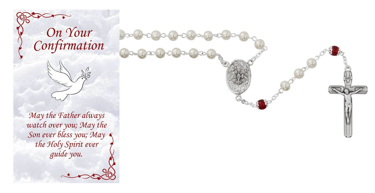 Pearl Rosary w/Red Our Father Beads