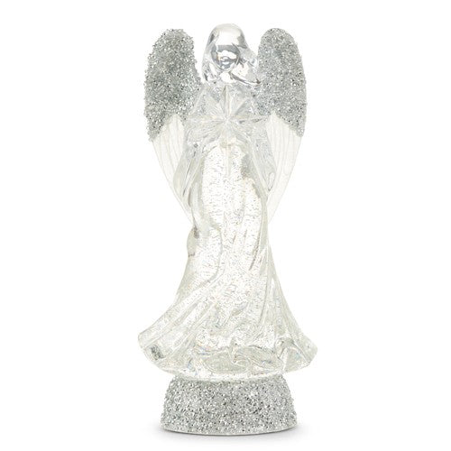 Lighted Angel with Silver Swirling Glitter