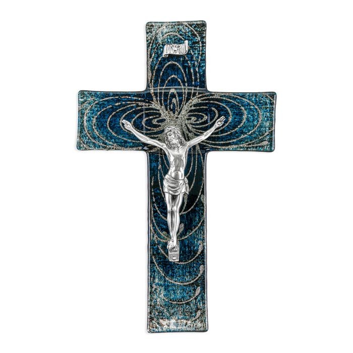 10" Blue & Silver Looped Cross with Corpus