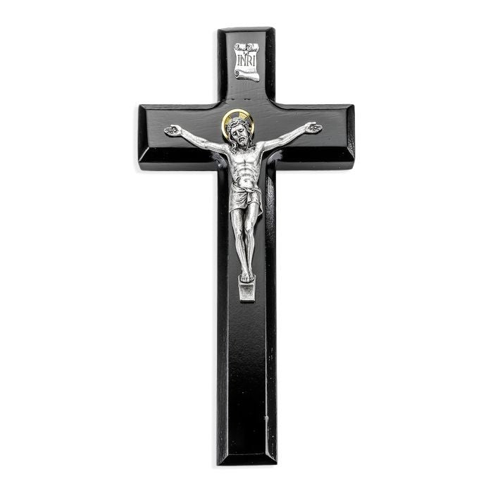 9" Black Cross with Antique Silver Tone Italian Corpus