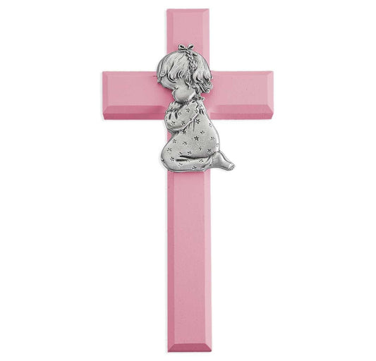 Pink Wood Cross with Praying Girl