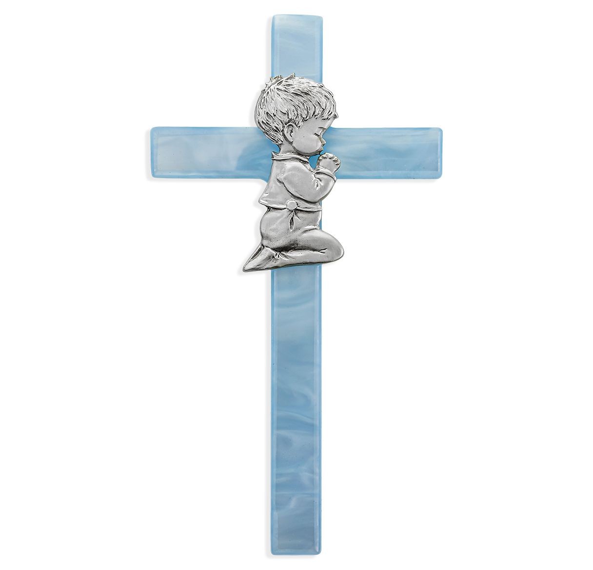 Blue Pearlized Cross with Praying Boy