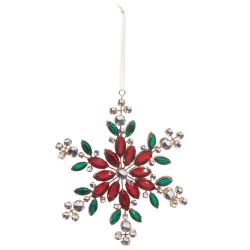 Red & Green Jeweled Snowflake Ornament