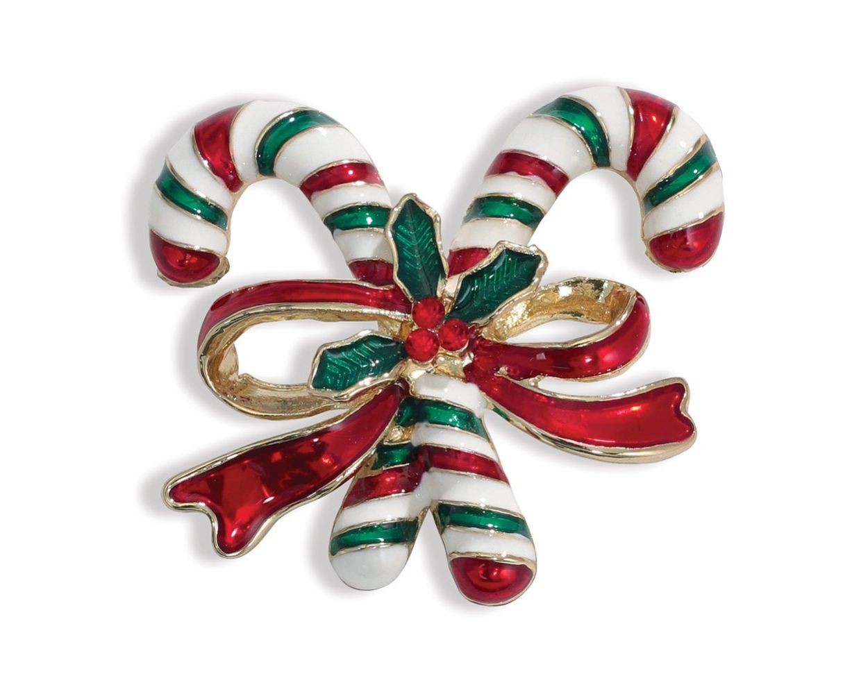 Candy Canes with Bow and Crystals Pin