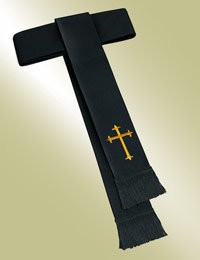 Cassock Cincture - Black w/Gold Cross