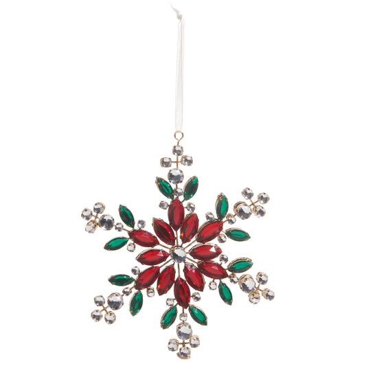 Red and Green Jeweled Snowflake Ornament