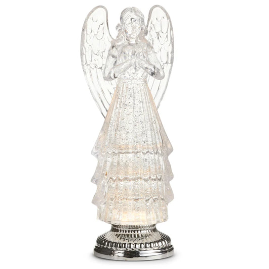 12" Lighted Silver Swirling Glitter Water Angel