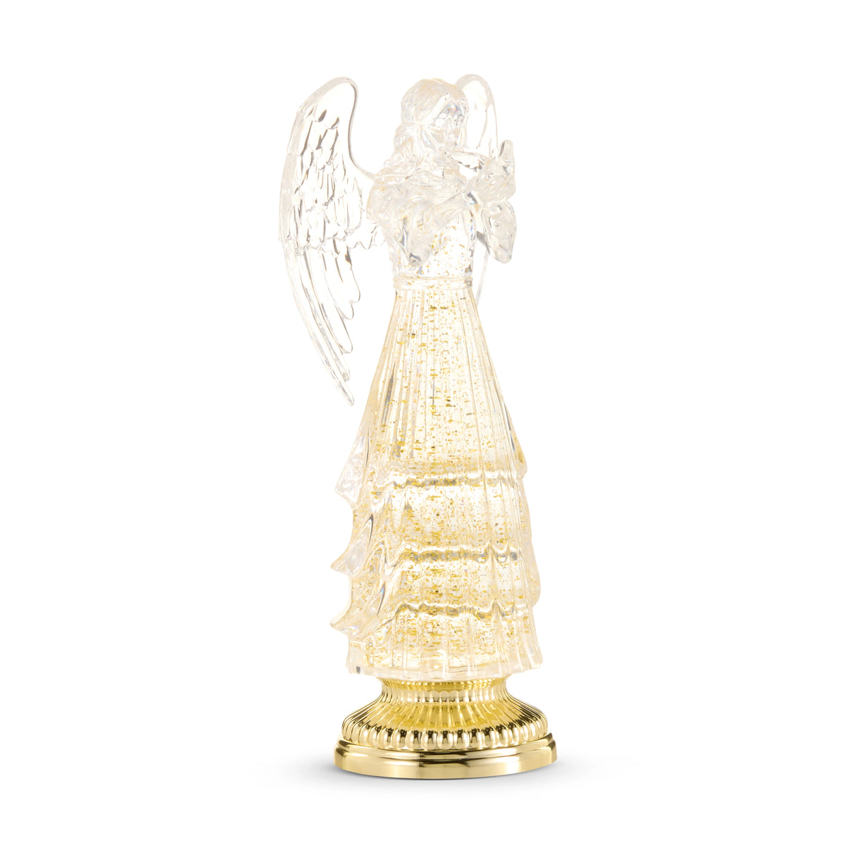 12" Lighted Swirling Glitter Gold Angel