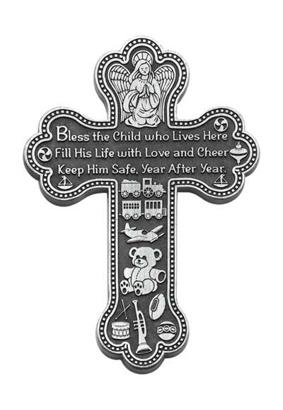 Pewter Wall Cross with Boy Blessing