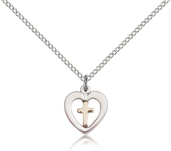 Two-Tone GF/SS Heart / Cross Pendant