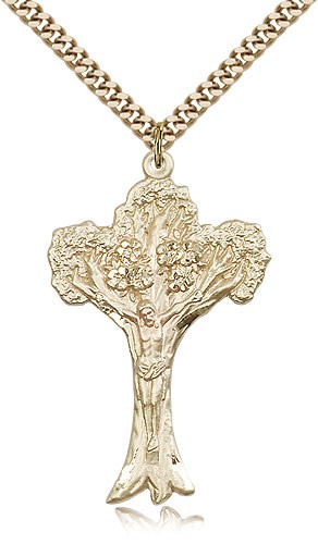 Gold Filled Tree of Life Crucifix Pendant