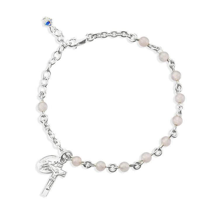 4mm Genuine Rose Quartz All Sterling Rosary Bracelet - Boxed