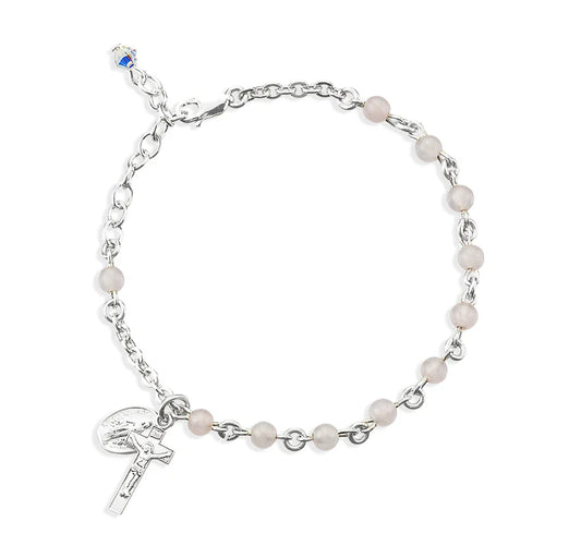 4mm Genuine Rose Quartz All Sterling Rosary Bracelet - Boxed