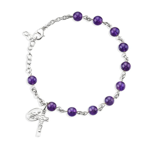 6mm Amethyst Sterling Silver Rosary Bracelet - Boxed