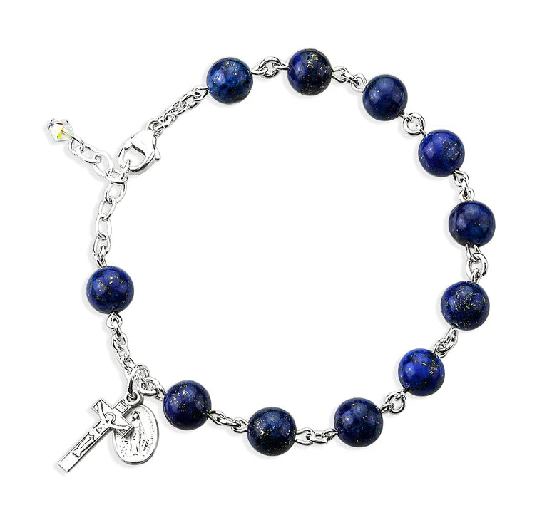6mm Lapis All Sterling Silver Rosary Bracelet - Boxed