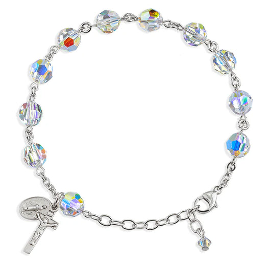 8mm Swarovski Crystal (AB) Sterling Rosary Bracelet - Boxed