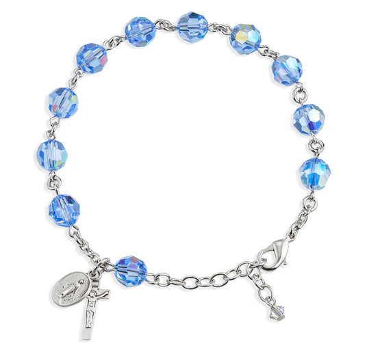8mm Swarovski Light Sapphire (AB) Sterling Rosary Bracelet - Boxed