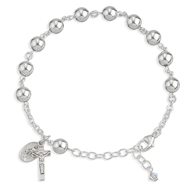 7mm Sterling Silver Rosary Bracelet - Boxed