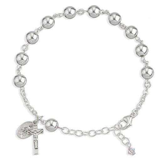 7mm Sterling Silver Rosary Bracelet - Boxed