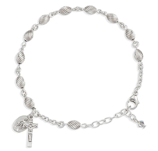 Sterling Silver Twisted Oval Corrugated Rosary Bracelet - Boxed