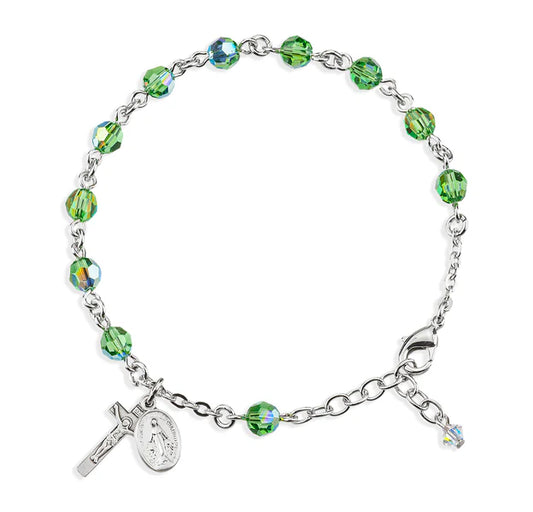 6mm Swarovski Erinite (AB) Sterling Silver Rosary Bracelet  -Boxed