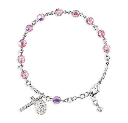 6mm Swarovski Light Rose(AB)Sterling Silver Rosary Bracelet - Boxed