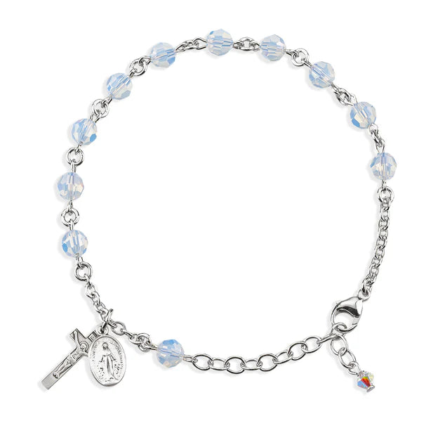 6mm Swarovski Opal (AB) Sterling Silver Rosary Bracelet - Boxed