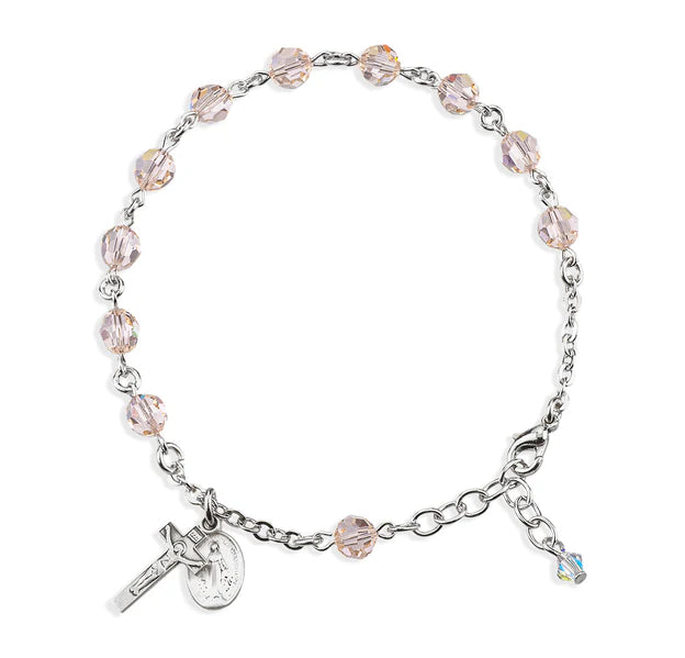 6mm Swarovski Silk (AB) Sterling Silver Rosary Bracelet - Boxed