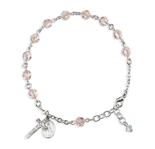 6mm Swarovski Silk (AB) Sterling Silver Rosary Bracelet - Boxed