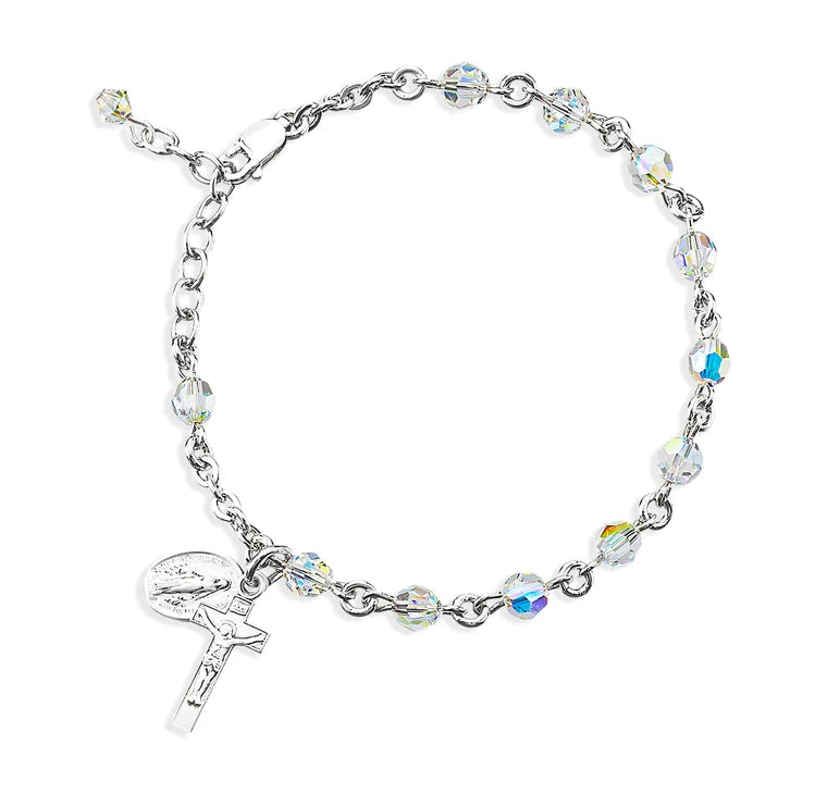 5mm Swarovski Crystal (AB) Sterling Rosary Bracelet - Boxed