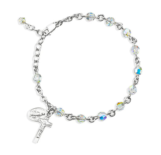 5mm Swarovski Crystal (AB) Sterling Rosary Bracelet - Boxed