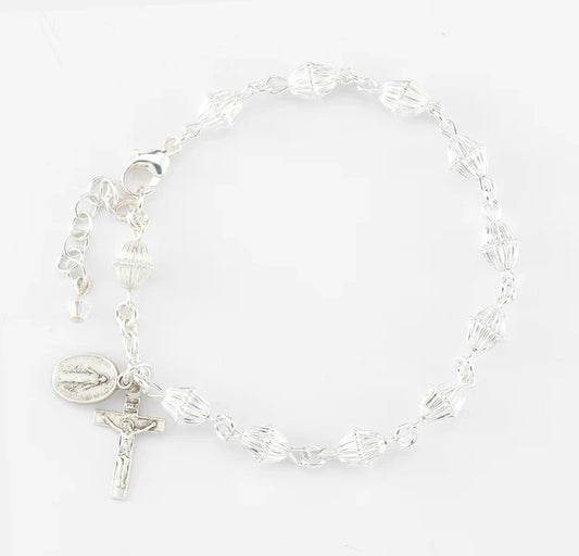 Sterling Silver Bicone Corrugated  Rosary Bracelet - Boxed