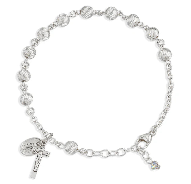 6mm Sterling Silver Swirl Corrugated Fancy Rosary Bracelet - Boxed