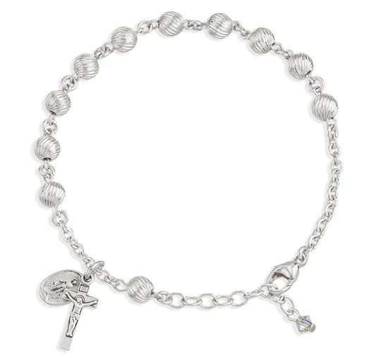 6mm Sterling Silver Swirl Corrugated Fancy Rosary Bracelet - Boxed