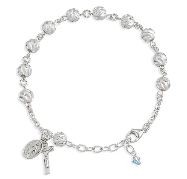 7mm Frosted Swirl Sterling Silver Bracelet - Boxed