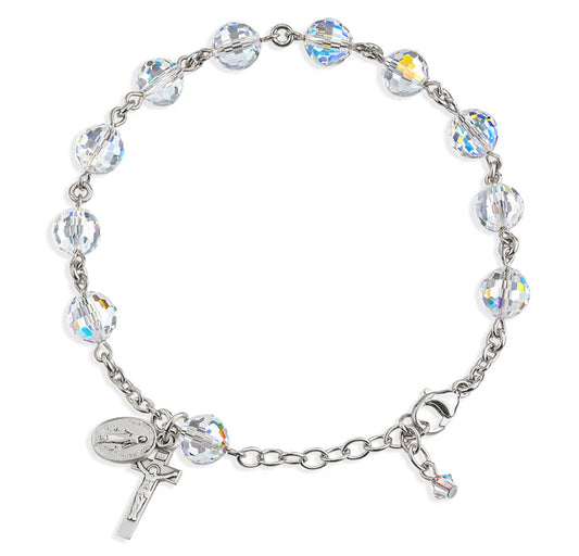8mm Swarovski Fireball (AB) Sterling Rosary Bracelet - Boxed