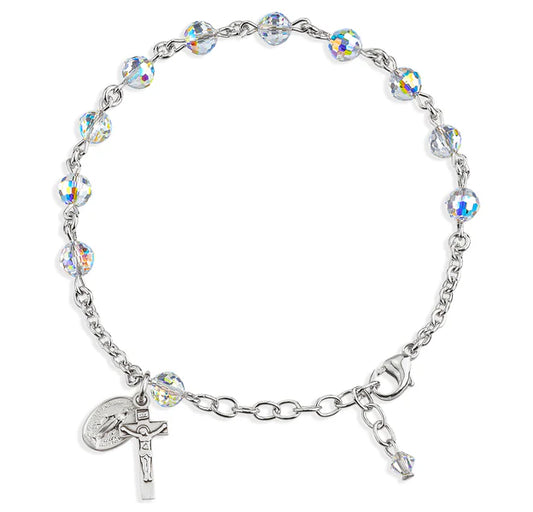 6mm Swarovski Fireball Crystal Sterling Silver Rosary Bracelet - Boxed
