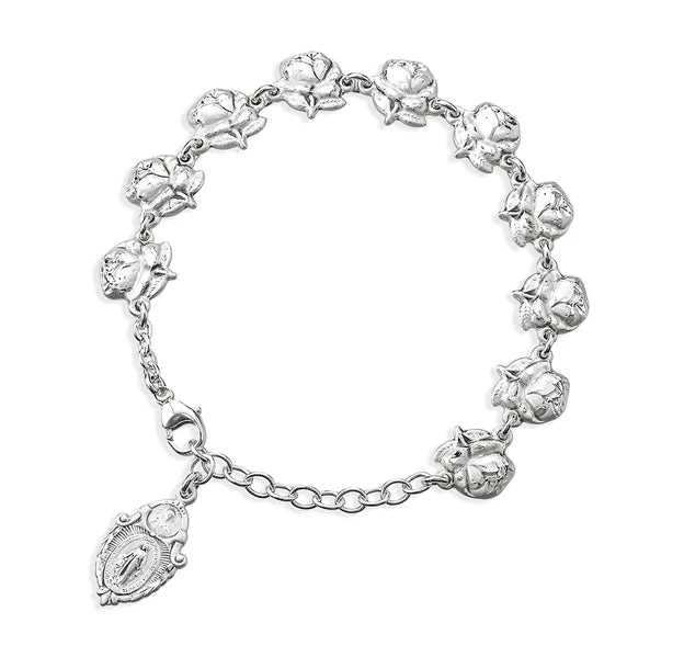 Sterling Silver Rose Bud Saint Bracelet - Boxed