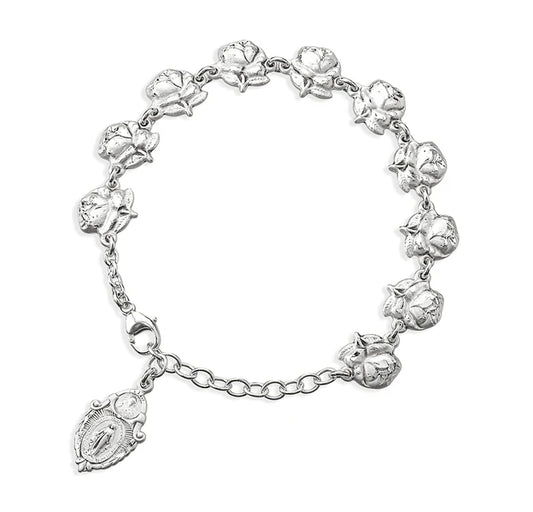 Sterling Silver Rose Bud Saint Bracelet - Boxed