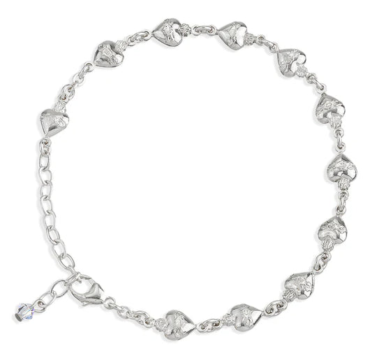 Sterling Silver Sacred Heart Rosary Bracelet - Boxed