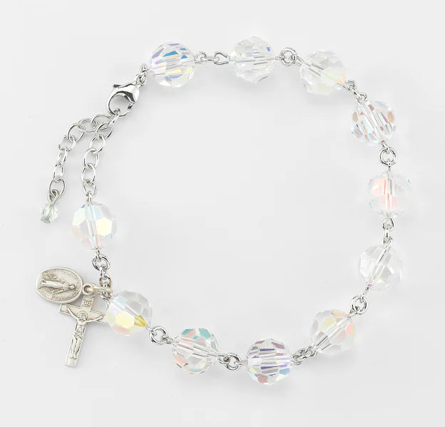 10mm Swarovski Crystal Sterling Silver Rosary Bracelet - Boxed