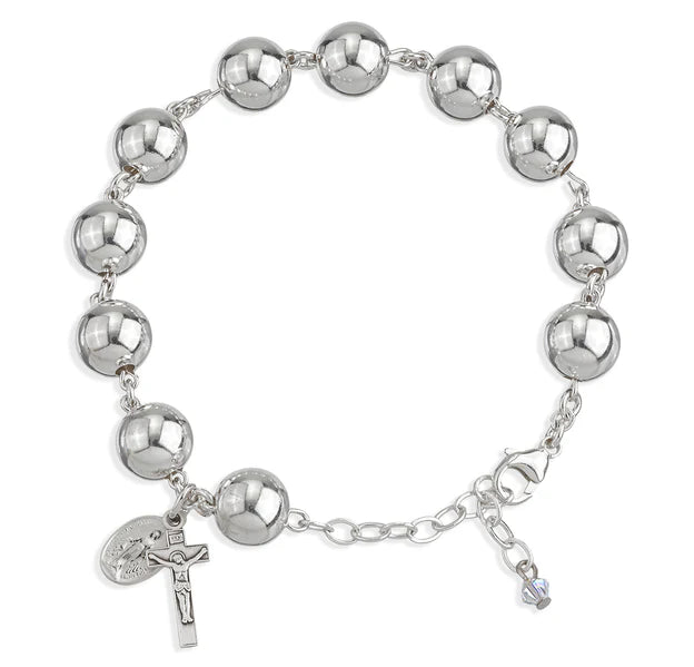 10mm Sterling Silver Rosary Bracelet