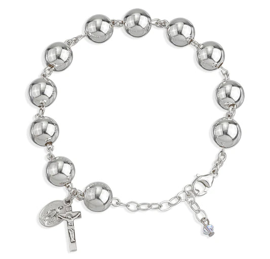 10mm Sterling Silver Rosary Bracelet