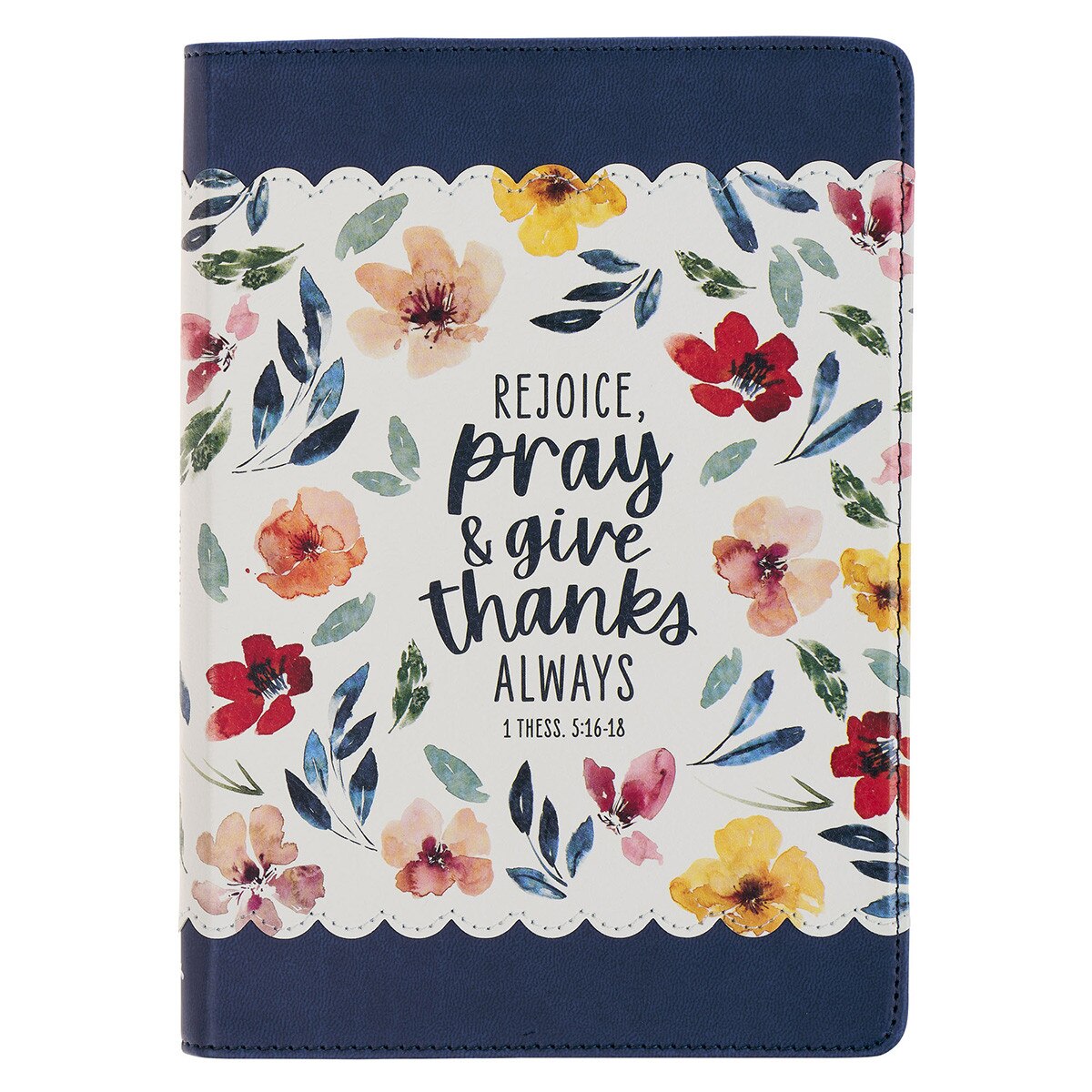 Give Thanks Blue Floral Faux Leather Classic Journal - 1 Thessalonians 5:16-18