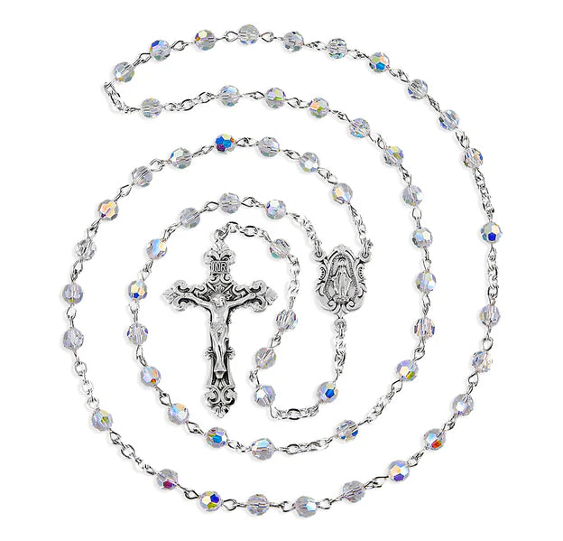 5mm Swarovski Crystal  Sterling Silver Rosary - Boxed