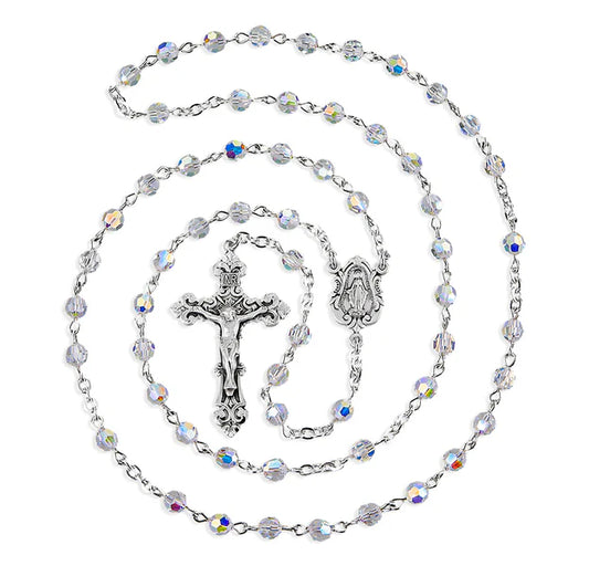 5mm Swarovski Crystal  Sterling Silver Rosary - Boxed